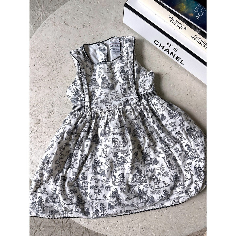 Polly & Friends Toddler Girls Classic French Toile Print Cotton Dress Gingham 2T